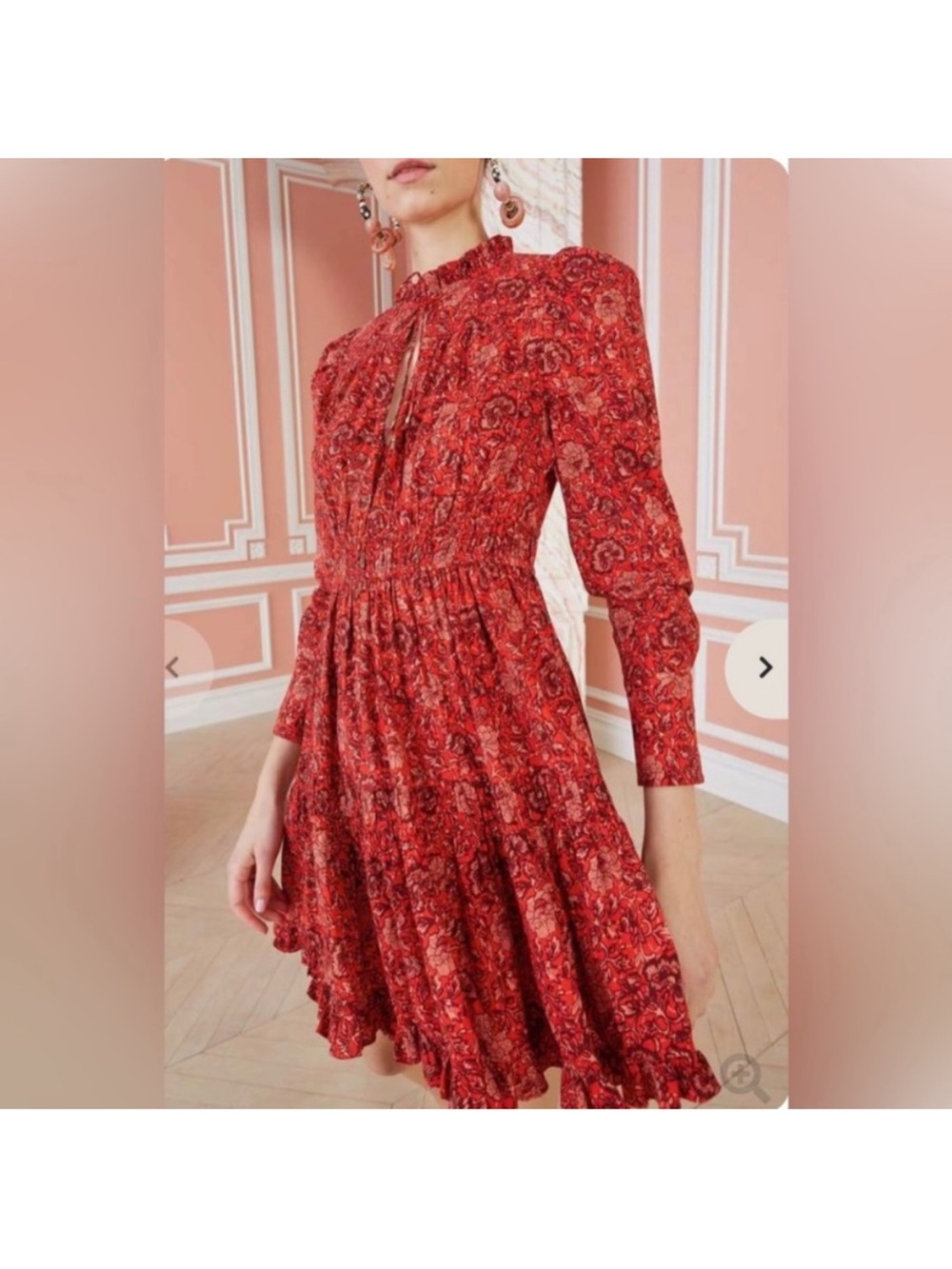 Ulla Johnson Red Paisley Long-Sleeve Mini Dress